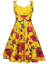 Casual Sweet Heart Pleated Bodice Skater Dress In Floral Printed