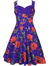 Casual Sweet Heart Pleated Bodice Skater Dress In Floral Printed