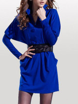 Casual Lapel Belt Plain Batwing Sleeve Bodycon Dress