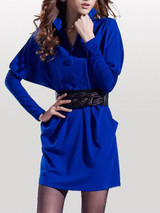 Casual Lapel Belt Plain Batwing Sleeve Bodycon Dress