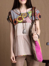Casual Round Neck Printed Striped High-Low Blouse