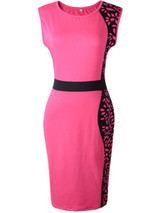 Casual Courtly Round Neck Printed Sleeveless Bodycon Dress