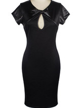 Casual Modern V-Neck Patchwork Keyhole Plain Bodycon Dress