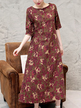 Casual Round Neck Printed Loose Maxi Dress With Half Sleeve
