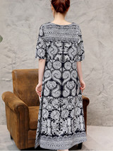 Casual Round Neck Printed Loose Maxi Dress With Half Sleeve