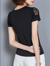 Casual Split Neck Decorative Lace Hollow Out Plain Blouse Casual Split Neck Decorative Lace Hollow Out Plain Blouse