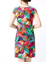 Casual Fantastic Round Neck Bodycon Dress In Leaf Printed