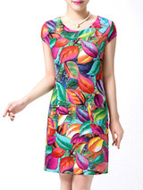 Casual Fantastic Round Neck Bodycon Dress In Leaf Printed
