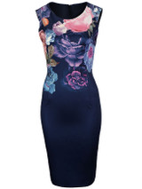 Casual Elegant Floral Printed Round Neck Slit Bodycon Dress