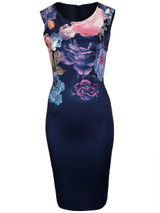 Casual Elegant Floral Printed Round Neck Slit Bodycon Dress
