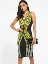 Casual Scoop Neck Dacron Printed Bodycon Dress