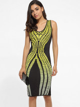 Casual Scoop Neck Dacron Printed Bodycon Dress