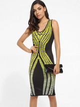 Casual Scoop Neck Dacron Printed Bodycon Dress
