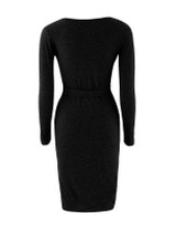 Casual Split Neck Snap Front Removable Tie Plain Bodycon Dress