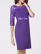 Casual Boat Neck Glitter Patchwork Plain Split Bodycon Dress