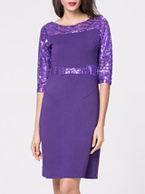 Casual Boat Neck Glitter Patchwork Plain Split Bodycon Dress