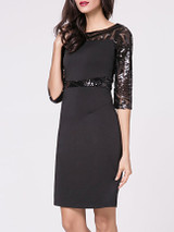 Casual Boat Neck Glitter Patchwork Plain Split Bodycon Dress