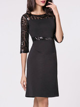 Casual Boat Neck Glitter Patchwork Plain Split Bodycon Dress