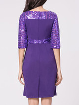 Casual Boat Neck Glitter Patchwork Plain Split Bodycon Dress