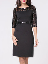 Casual Boat Neck Glitter Patchwork Plain Split Bodycon Dress