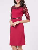 Casual Boat Neck Glitter Patchwork Plain Split Bodycon Dress