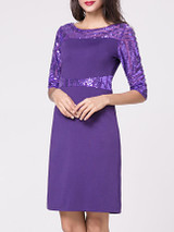 Casual Boat Neck Glitter Patchwork Plain Split Bodycon Dress