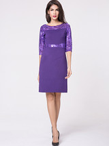 Casual Boat Neck Glitter Patchwork Plain Split Bodycon Dress