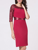 Casual Boat Neck Glitter Patchwork Plain Split Bodycon Dress