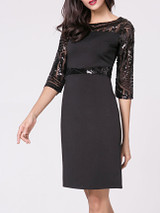 Casual Boat Neck Glitter Patchwork Plain Split Bodycon Dress