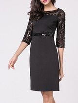 Casual Boat Neck Glitter Patchwork Plain Split Bodycon Dress