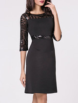 Casual Boat Neck Glitter Patchwork Plain Split Bodycon Dress