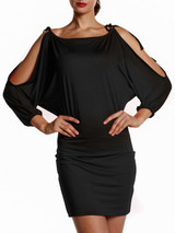 Casual Solid-Color Open Shoulder Bodycon Dress