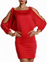 Casual Solid-Color Open Shoulder Bodycon Dress