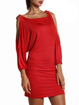 Casual Solid-Color Open Shoulder Bodycon Dress