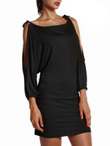Casual Solid-Color Open Shoulder Bodycon Dress