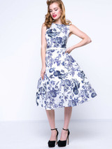 Casual Boat Neck Belt Floral Printed Fabulous Skater Dress