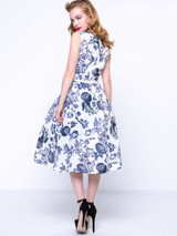 Casual Boat Neck Belt Floral Printed Fabulous Skater Dress