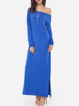Casual Side Slit Glamorous Round Neck Maxi-dress Casual Side Slit Glamorous Round Neck Maxi-dress