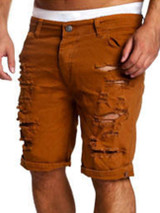Casual Denim Distressed Plain Mid-Rise Men's Short
