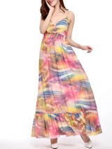 Casual Spaghetti Strap Backless Printed Plus Size Maxi Dress
