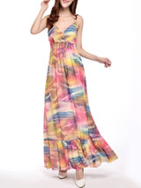 Casual Spaghetti Strap Backless Printed Plus Size Maxi Dress