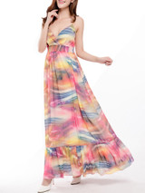 Casual Spaghetti Strap Backless Printed Plus Size Maxi Dress