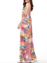 Casual Spaghetti Strap Backless Printed Plus Size Maxi Dress