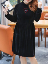 Casual Band Collar Embroidery Velvet Plus Size Flared Dress