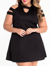Casual Open Shoulder Cutout Plain Plus Size Shift Dress