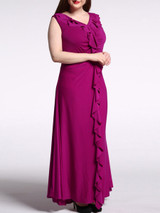 Casual Cascading Ruffles Plain V-Neck Swing Plus Size Maxi Dress