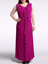 Casual Cascading Ruffles Plain V-Neck Swing Plus Size Maxi Dress