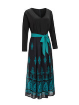 Casual V-Neck Bowknot Printed Plus Size Maxi Dress