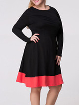 Casual Round Neck Color Block Plus Size Flared Dress