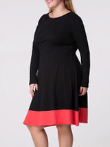 Casual Round Neck Color Block Plus Size Flared Dress